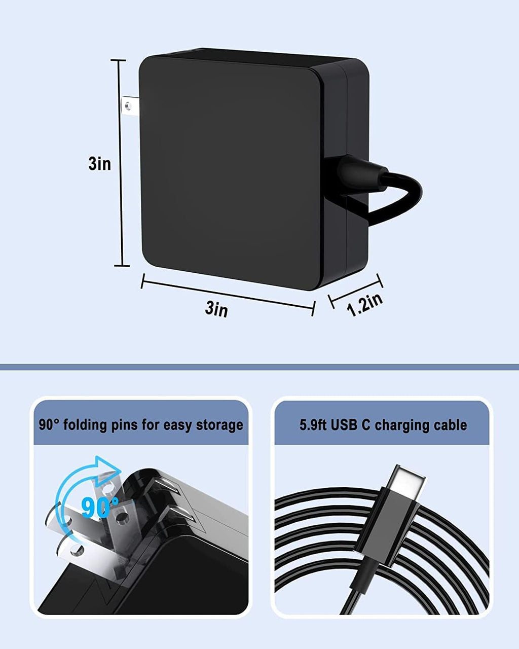 65W USB C Power Adapter, Fiattigear Type C Power PD Wall Fast Charger