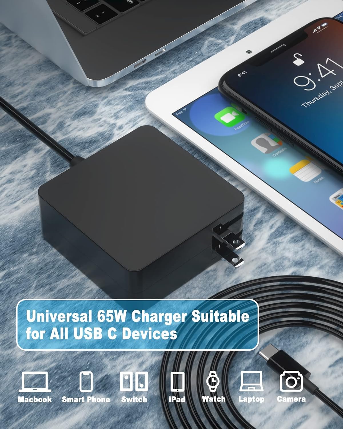 65W USB C Power Adapter, Fiattigear Type C Power PD Wall Fast Charger