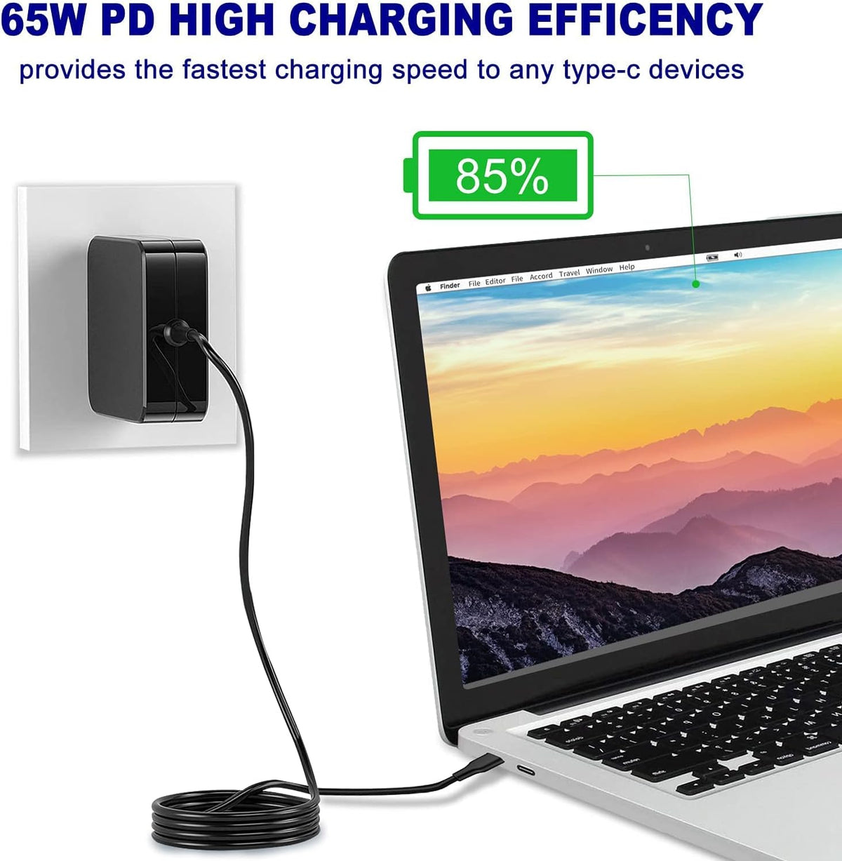 65W USB C Power Adapter, Fiattigear Type C Power PD Wall Fast Charger