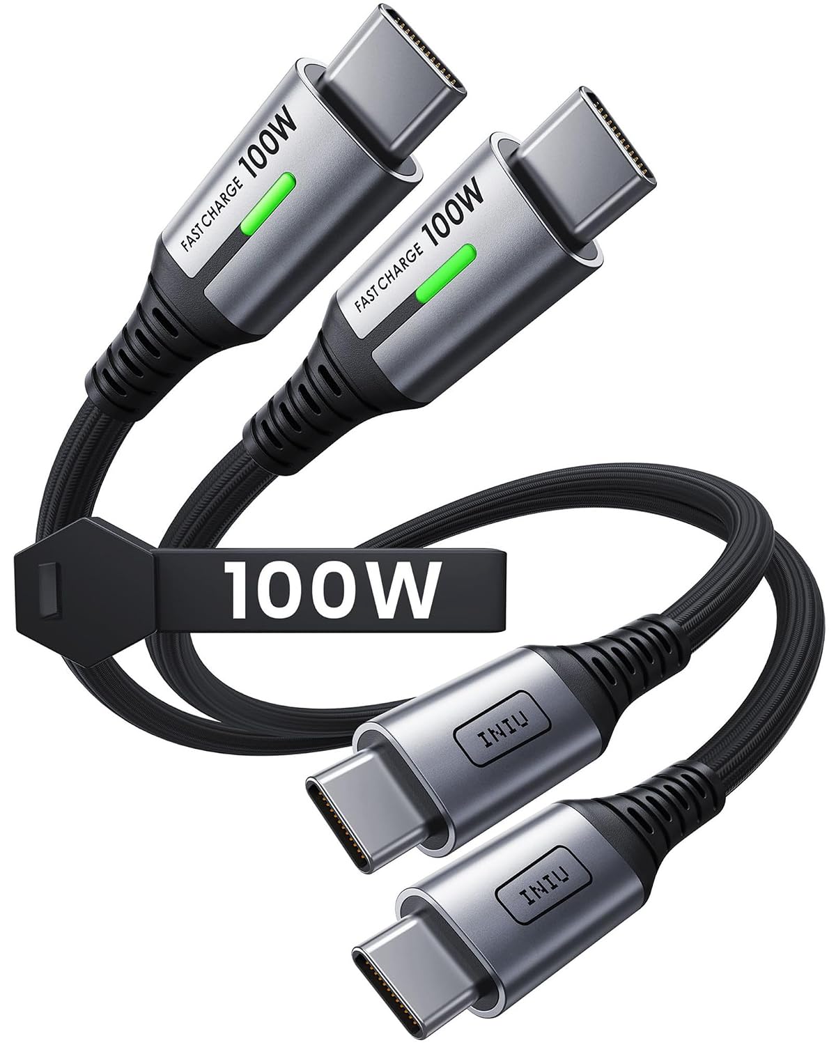 INIU USB C Cable, [1ft+1ft] 100W PD Fast Charging USB C to USB C Cable
