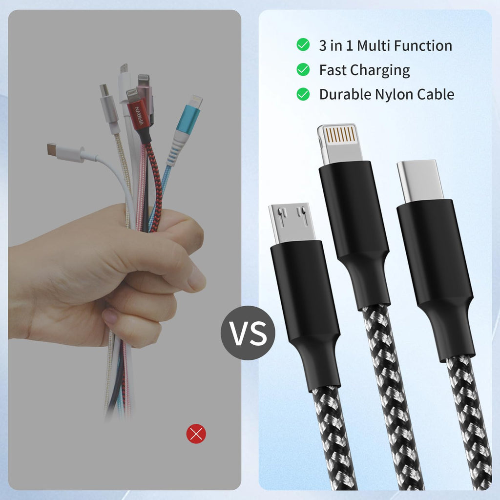 Travel Essentials Multi Charging Cable, 3 in 1 Universal Phone Charger Cord