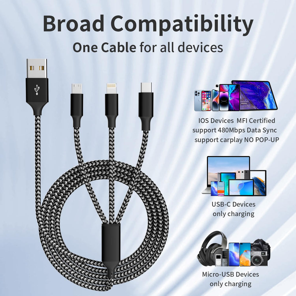 Travel Essentials Multi Charging Cable, 3 in 1 Universal Phone Charger Cord