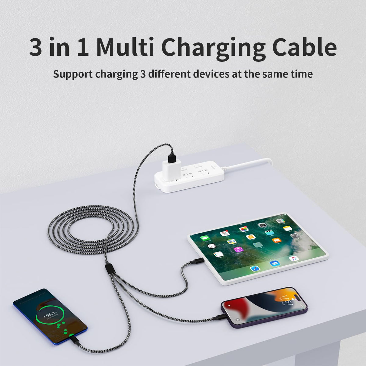 Travel Essentials Multi Charging Cable, 3 in 1 Universal Phone Charger Cord