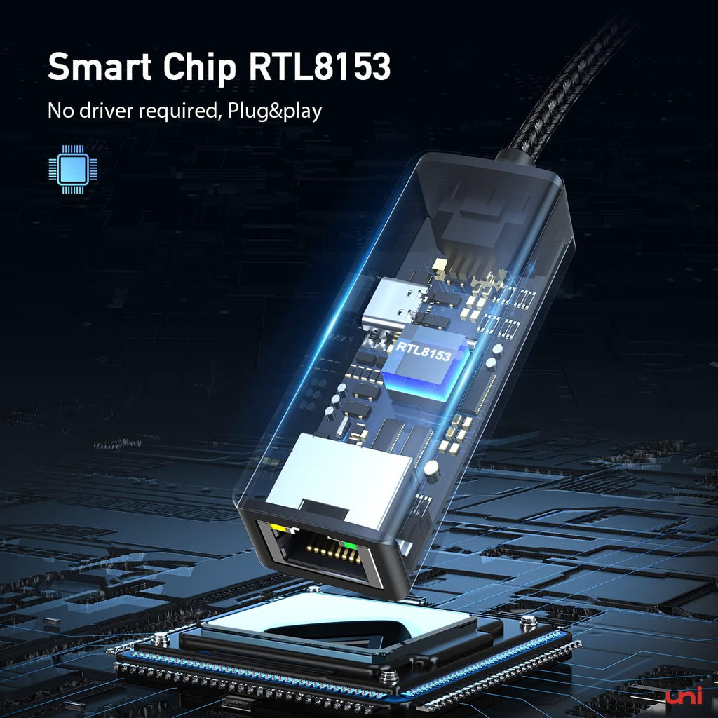 uni USB C to Ethernet Adapter 1Gbps with 100W PD Charging Port