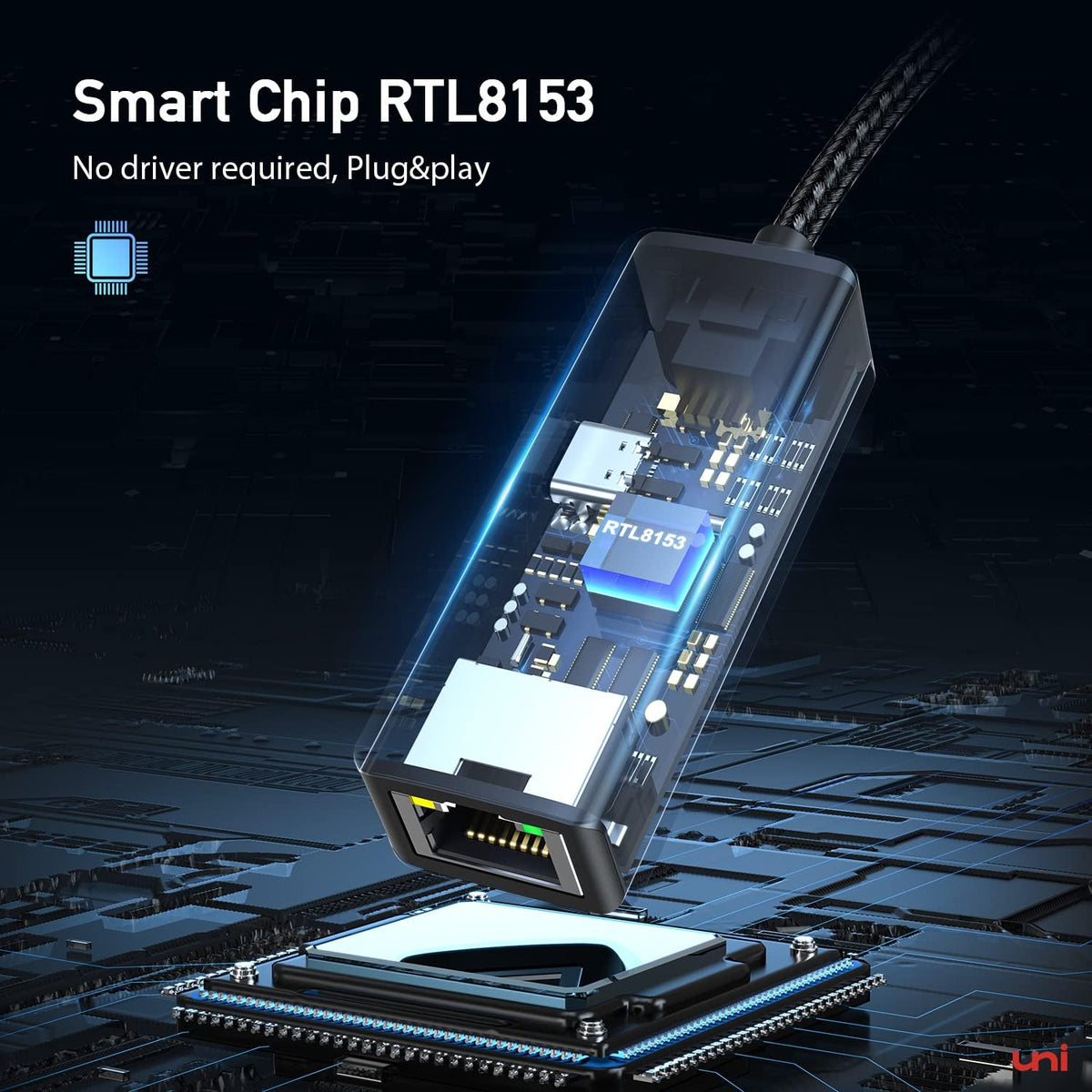 uni USB C to Ethernet Adapter 1Gbps with 100W PD Charging Port