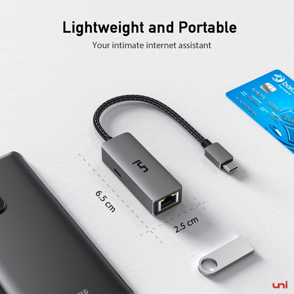 uni USB C to Ethernet Adapter 1Gbps with 100W PD Charging Port