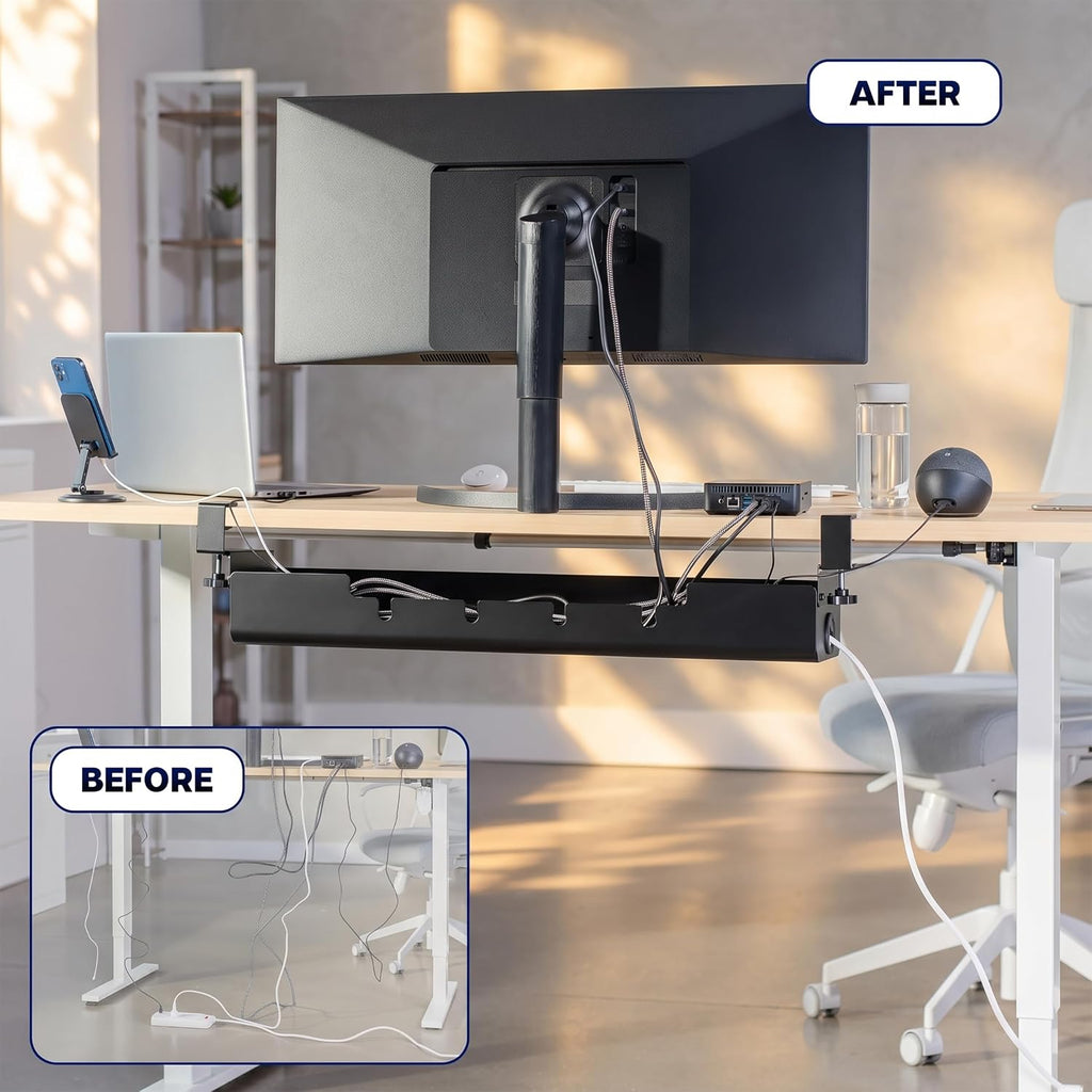 VIVO No Drill 35 Inch Under-Desk Cable Management Box with Flip-Open Lid