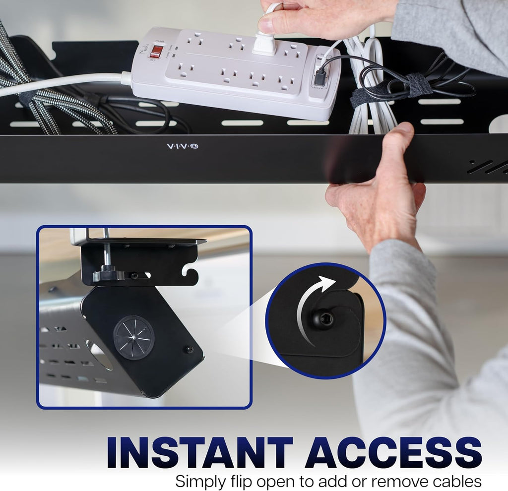 VIVO No Drill 35 Inch Under-Desk Cable Management Box with Flip-Open Lid