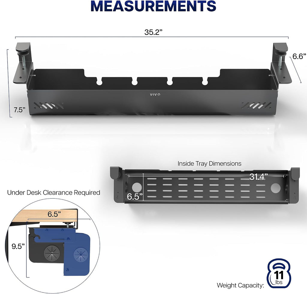 VIVO No Drill 35 Inch Under-Desk Cable Management Box with Flip-Open Lid