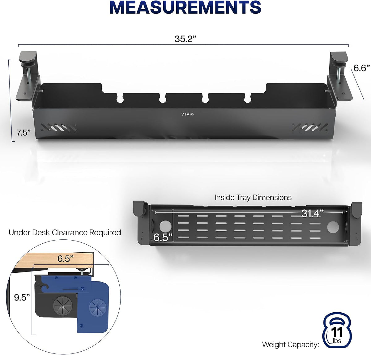 VIVO No Drill 35 Inch Under-Desk Cable Management Box with Flip-Open Lid