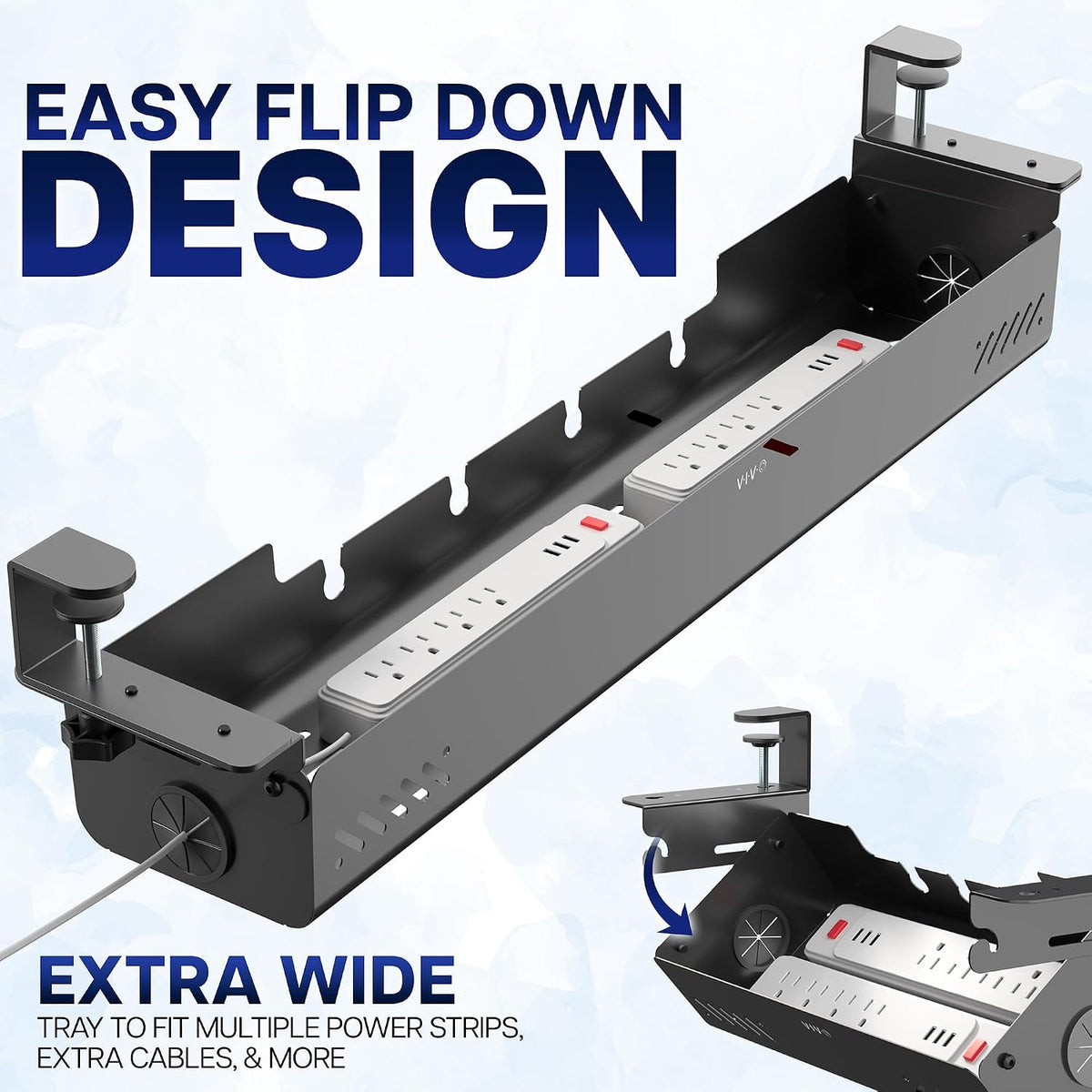 VIVO No Drill 35 Inch Under-Desk Cable Management Box with Flip-Open Lid