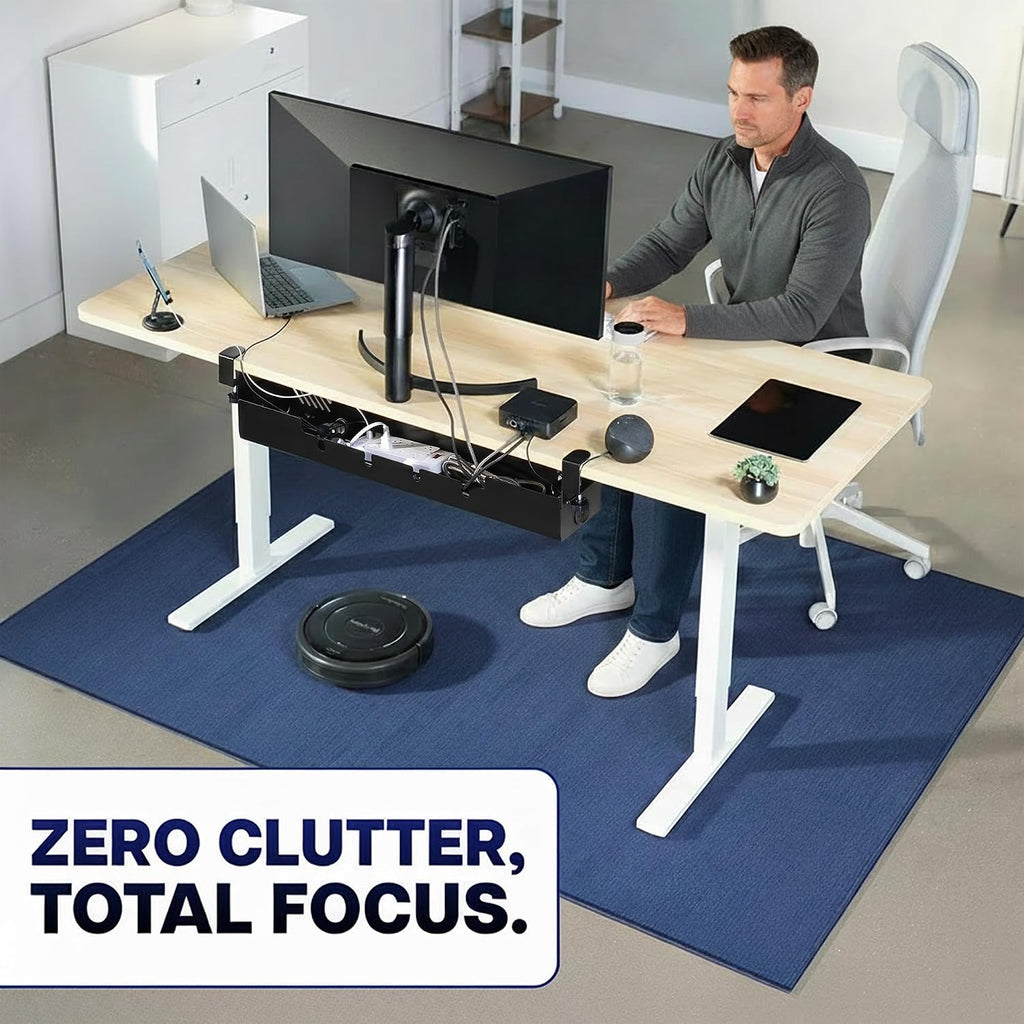 VIVO No Drill 35 Inch Under-Desk Cable Management Box with Flip-Open Lid