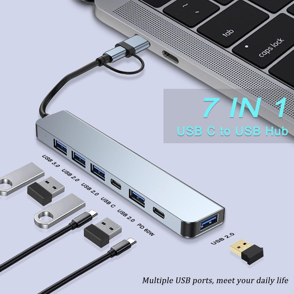 VIENON USB Hub 7-in-1, Aluminum USB C Multiport Adapter