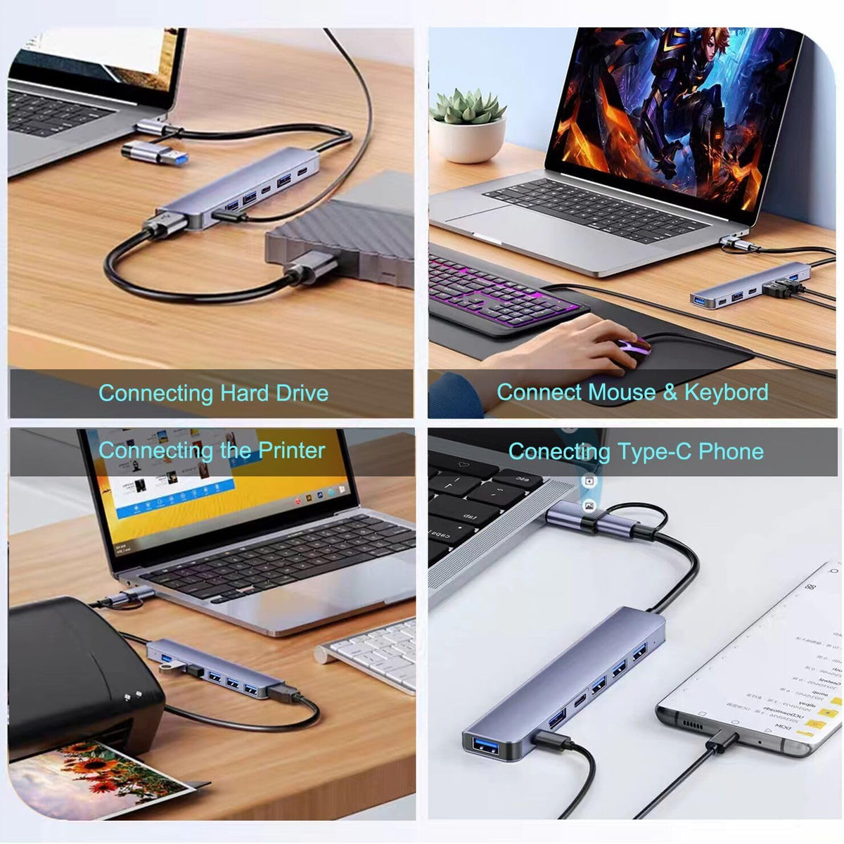VIENON USB Hub 7-in-1, Aluminum USB C Multiport Adapter